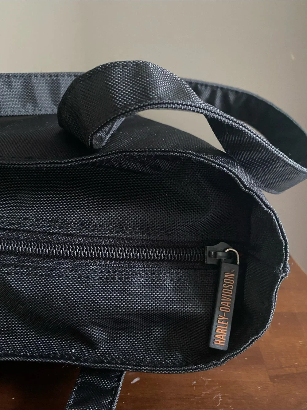 Harley-Davidson Black Tote with Orange and Cream Stripe and Logo Patch - Picture 7 of 11